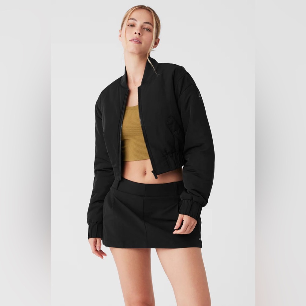 Alo Yoga Cropped Break Line Bomber Jacket Black Small